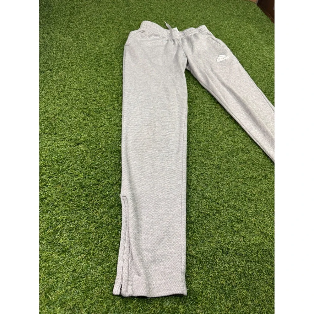 Adidas Mens S Heather Gray Textured Knit Joggers‎ Ankle Zip Sweatpants Small